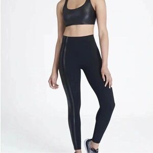 Spanx Black High-Waist Active Leggings with Side Stripe